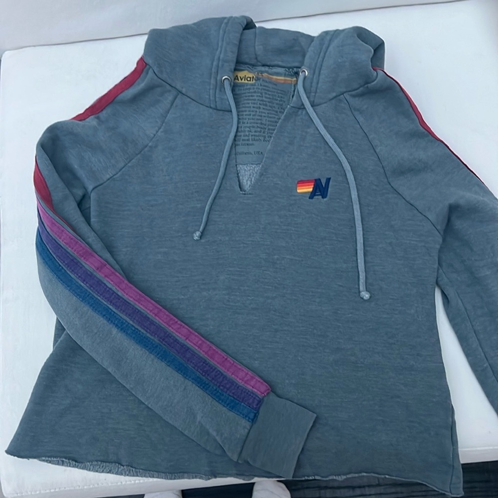 aviator nation 5 stripe cropped hoodie xs
